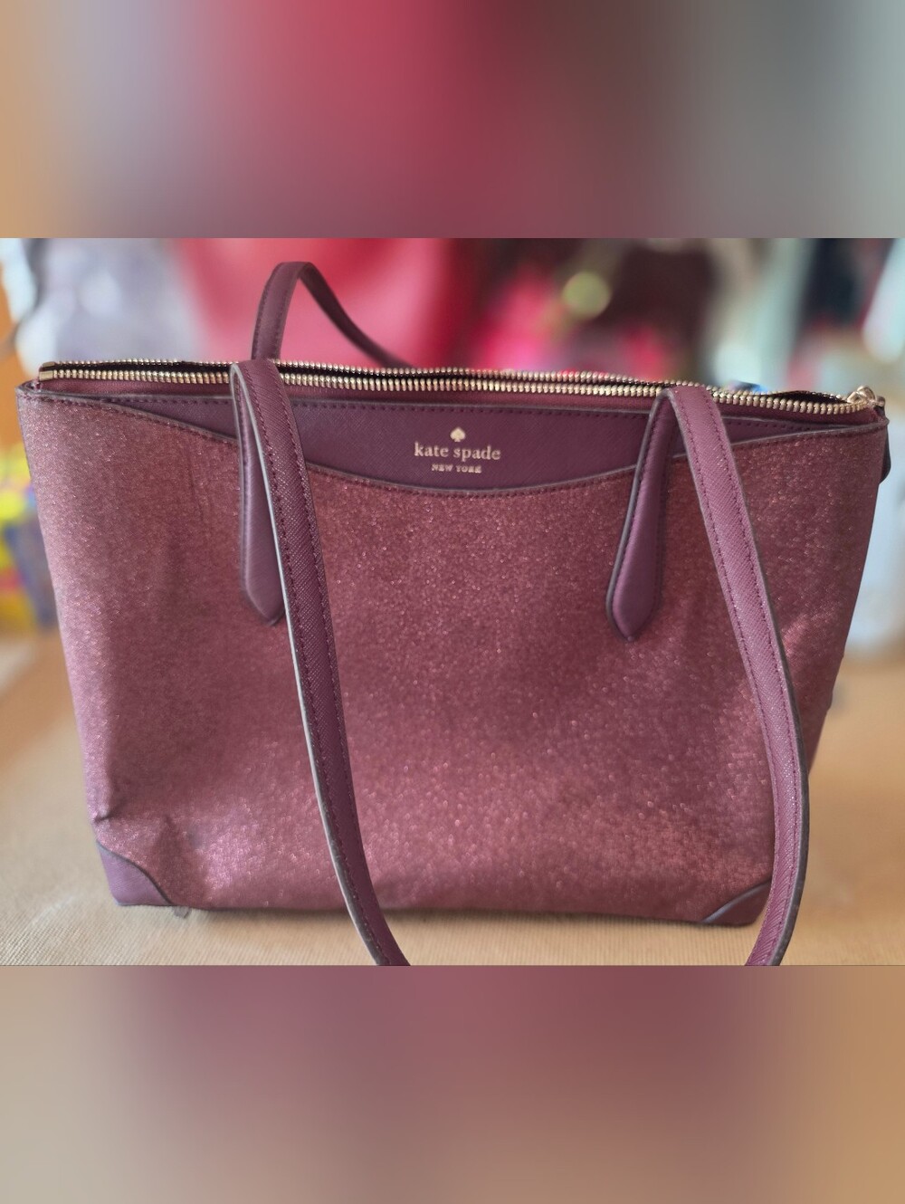 kate spade Plum Glitter Tote Bag